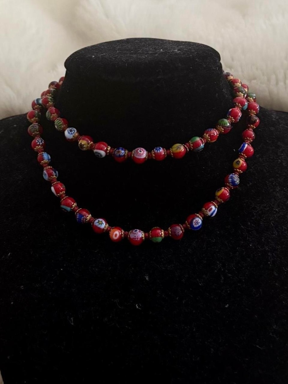 vintage italian murano venetian millefiori art glass beaded necklace